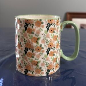 Floral Ceramic Mug with Green Handle